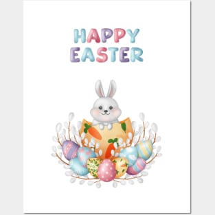 Happy Easter Bunny In Egg Posters and Art